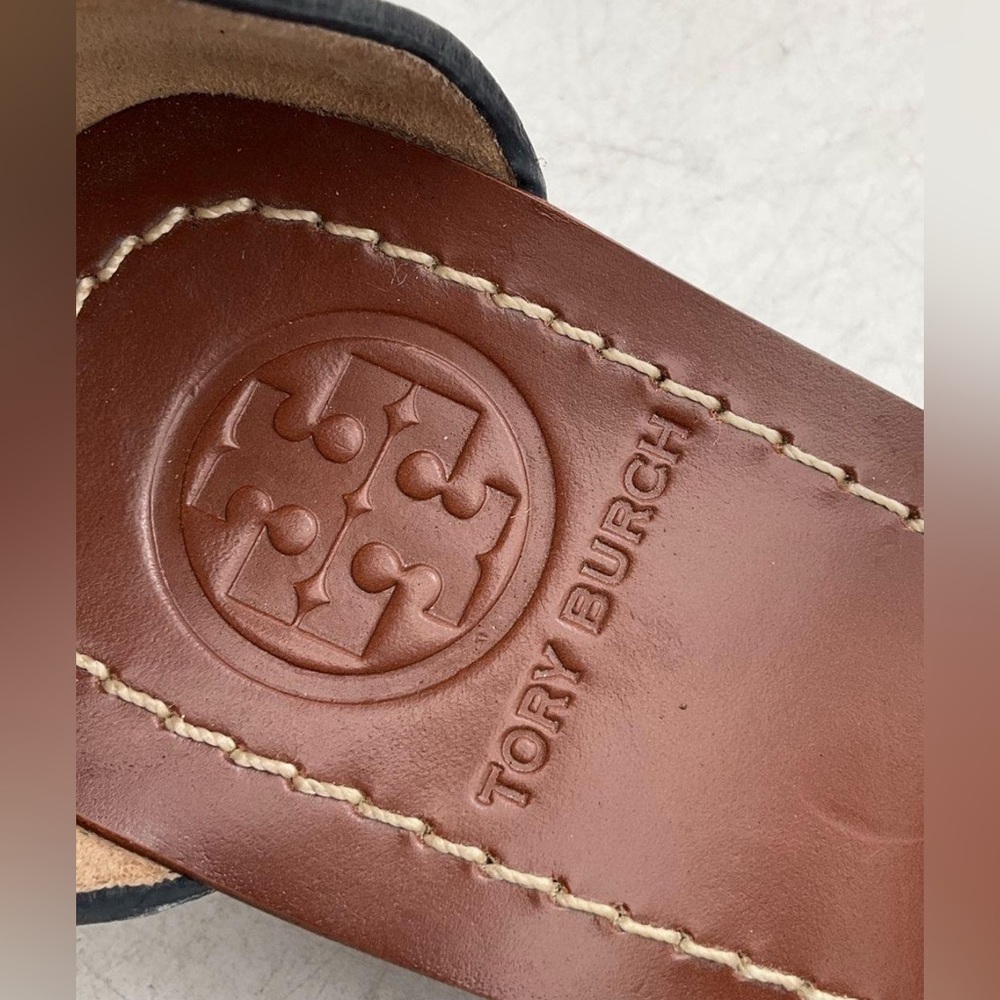 Tory Burch Black Leather Wedge Sandals - Picture 5 of 5